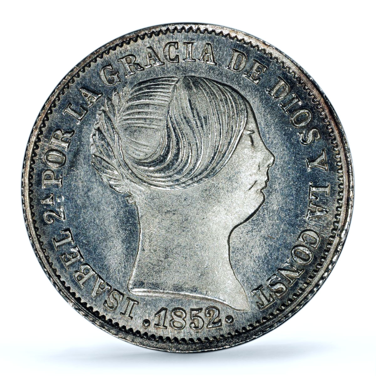 Spain 1 real Isabel II 6 Pt. Star Madrid Mint KM-598 MS 64 PCGS silver coin 1852