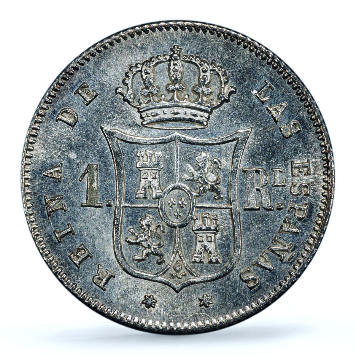 Spain 1 real Isabel II 6 Pt. Star Madrid Mint KM-598 MS 64 PCGS silver coin 1852