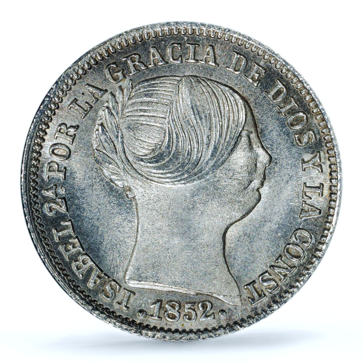 Spain 1 real Isabel II 6 Pt. Star Madrid Mint KM-598 MS 66 PCGS silver coin 1852