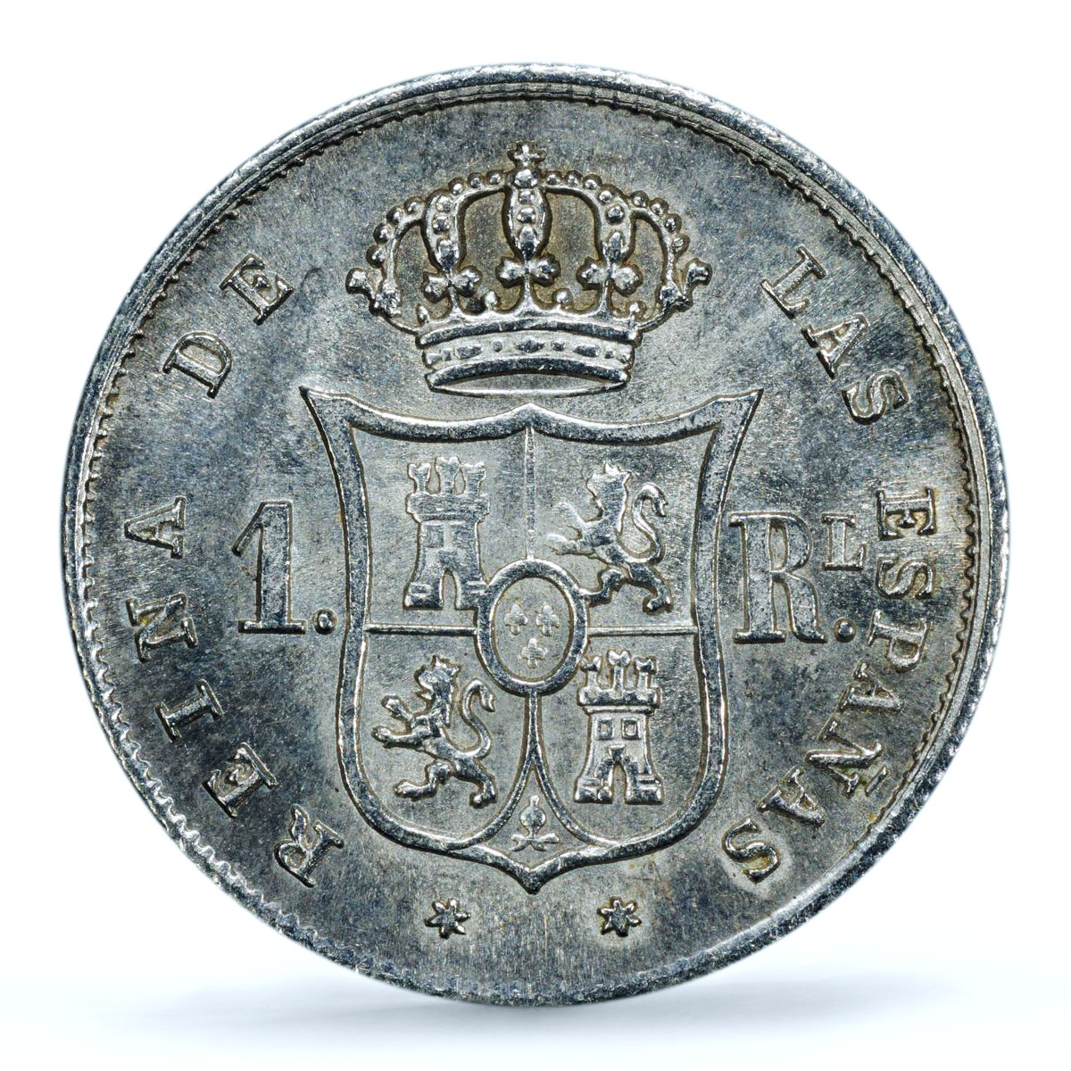 Spain 1 real Isabel II 6 Pt. Star Madrid Mint KM-598 MS 66 PCGS silver coin 1852