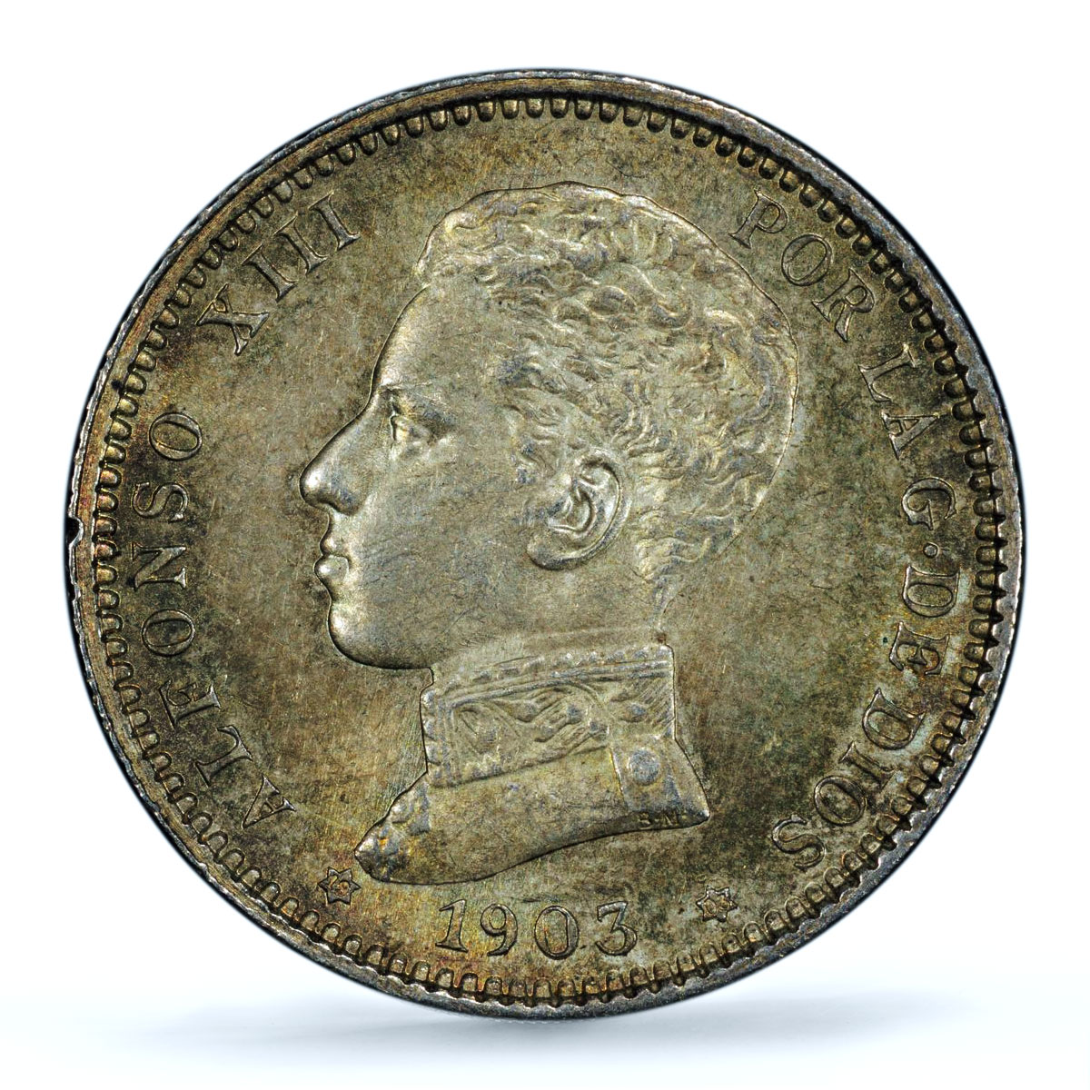 Spain 1 peseta Alfonso XIII KM-721 Cal#49-52 MS 64 PCGS silver coin 1903
