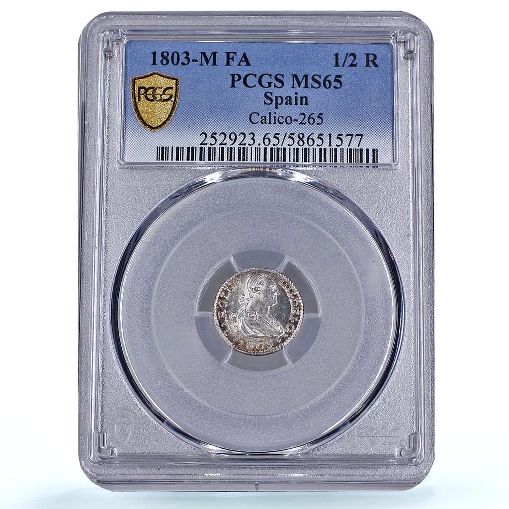 Spain 1/2 real Charles IV KM-72 Calico-265 MS 65 PCGS silver coin 1803