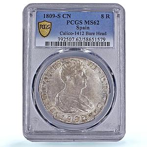 Spain 8 reales Ferdinand VII Seville Calico-1412 MS 62 PCGS silver coin 1809