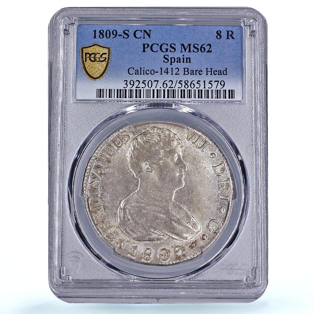 Spain 8 reales Ferdinand VII Seville Calico-1412 MS 62 PCGS silver coin 1809