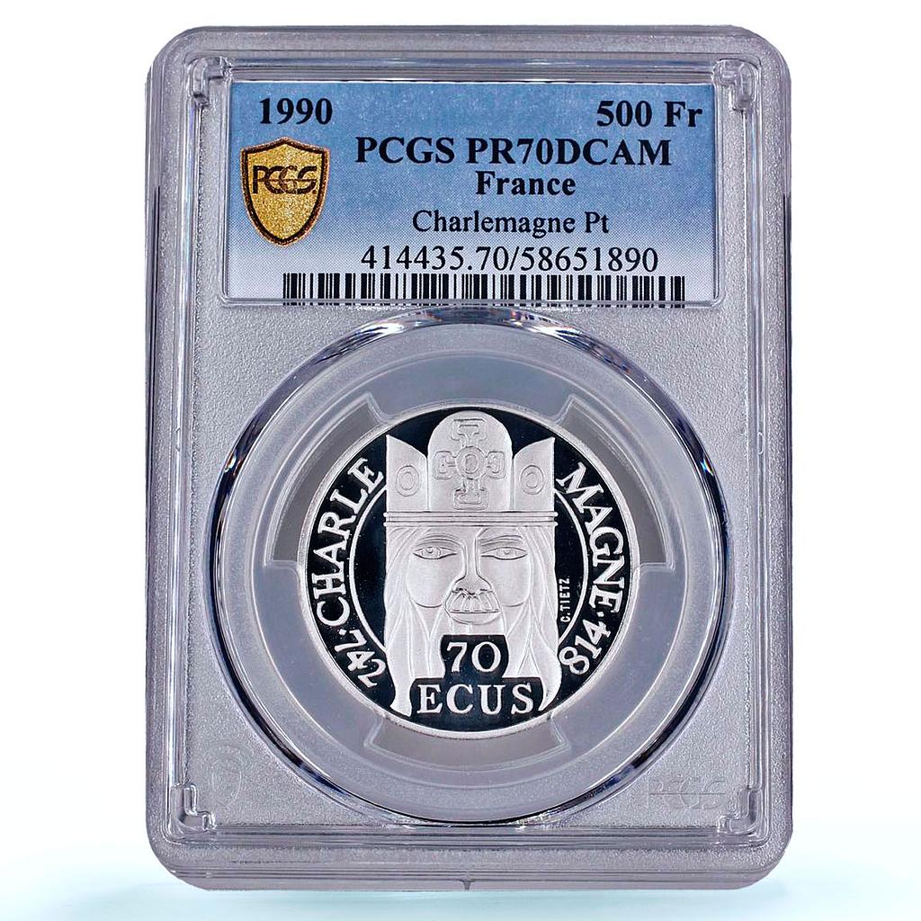France 500 francs 70 ecus Charlemagne KM-990a PR 70 PCGS platinum coin 1990