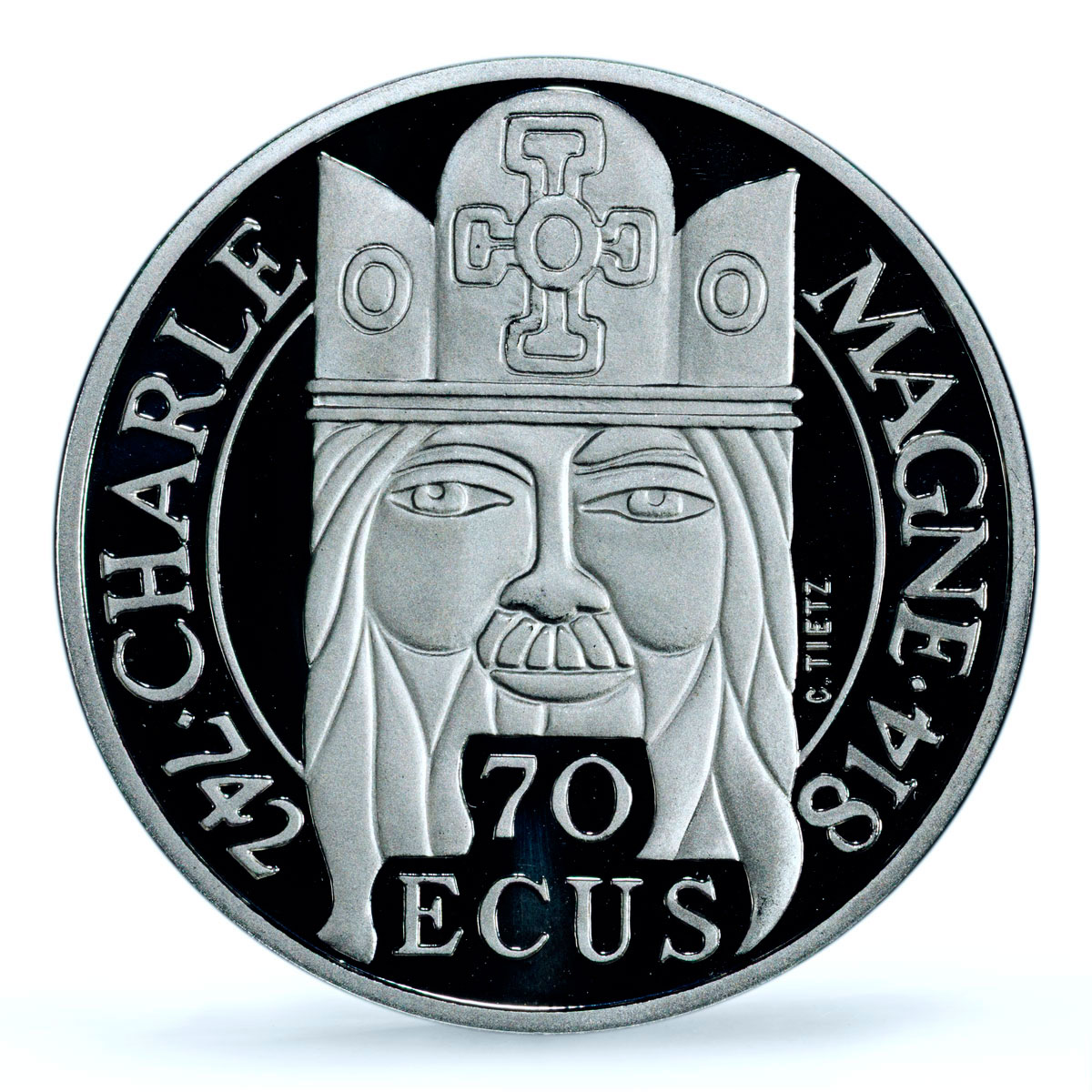 France 500 francs 70 ecus Charlemagne KM-990a PR 70 PCGS platinum coin 1990