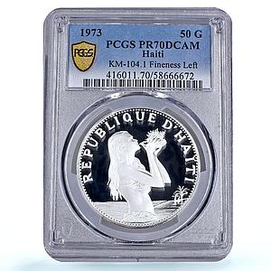 Haiti 50 gourdes Woman on the Beach Fineness Left PR 70 PCGS silver coin 1973
