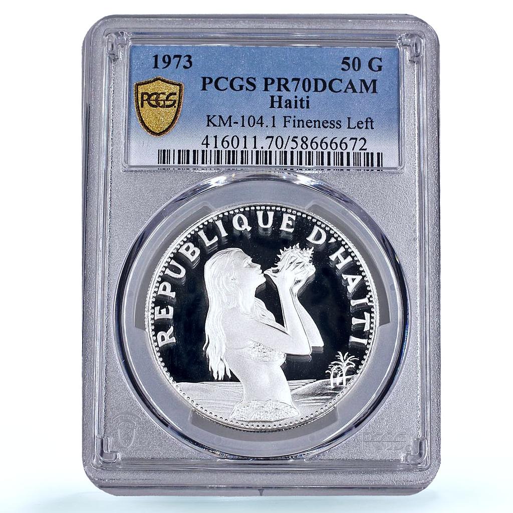 Haiti 50 gourdes Woman on the Beach Fineness Left PR 70 PCGS silver coin 1973