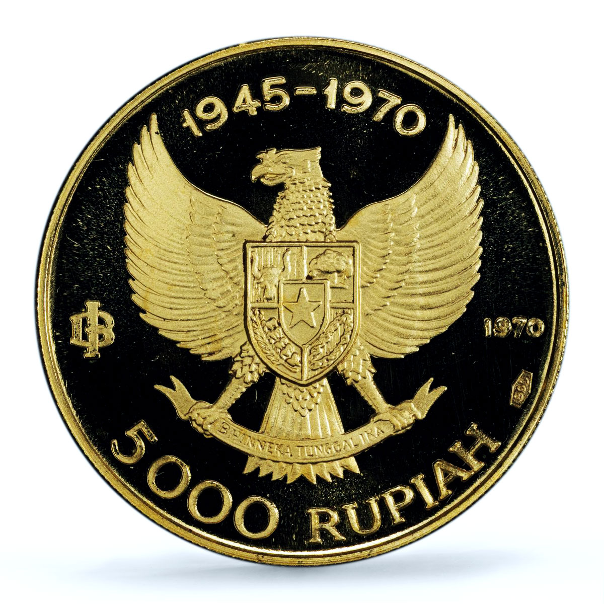 Indonesia 5000 rupiah Manjusri Statue Independence PR 68 PCGS gold coin 1970