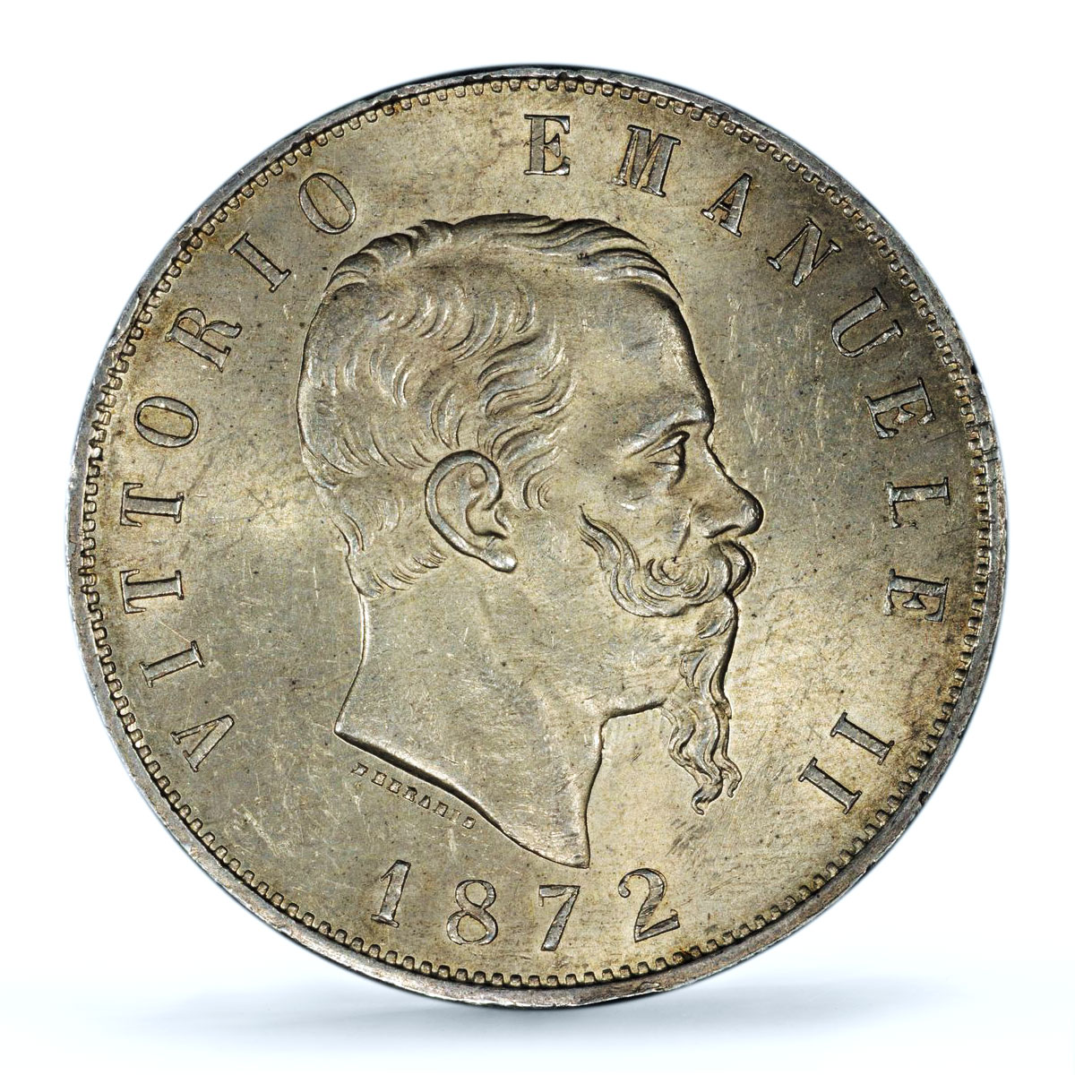Italy 5 lire Victor Emmanuel II KM-8 MS 62 PCGS silver coin 1872