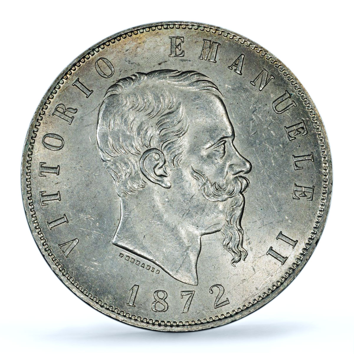 Italy 5 lire Victor Emmanuel II KM-8 MS 62 PCGS silver coin 1872