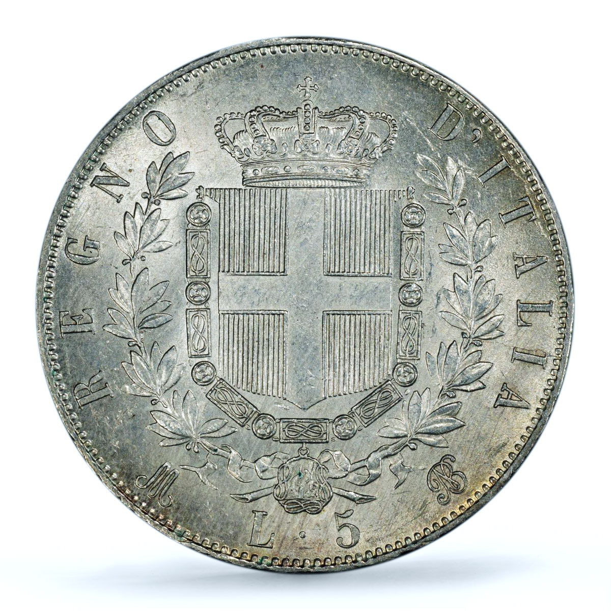 Italy 5 lire Victor Emmanuel II KM-8 MS 62 PCGS silver coin 1872