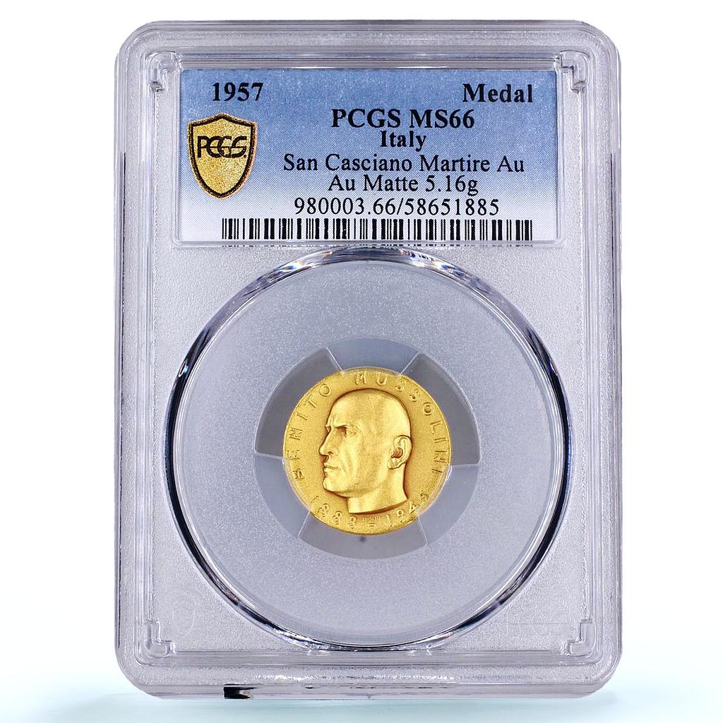 Italy Benito Mussolini Fascist Revolution St. Cassian MS 66 PCGS gold medal 1957