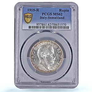 Italy Somaliland 1 rupia Victor Emmanuel III KM-6 MS 62 PCGS silver coin 1915