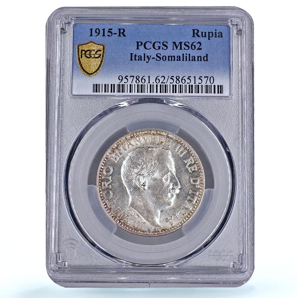 Italy Somaliland 1 rupia Victor Emmanuel III KM-6 MS 62 PCGS silver coin 1915