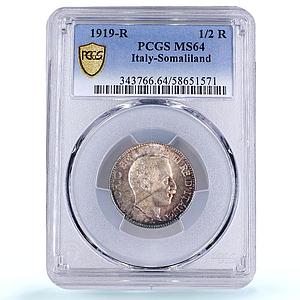 Italy Somaliland 1/2 rupia Victor Emmanuel III KM-5 MS 64 PCGS silver coin 1919
