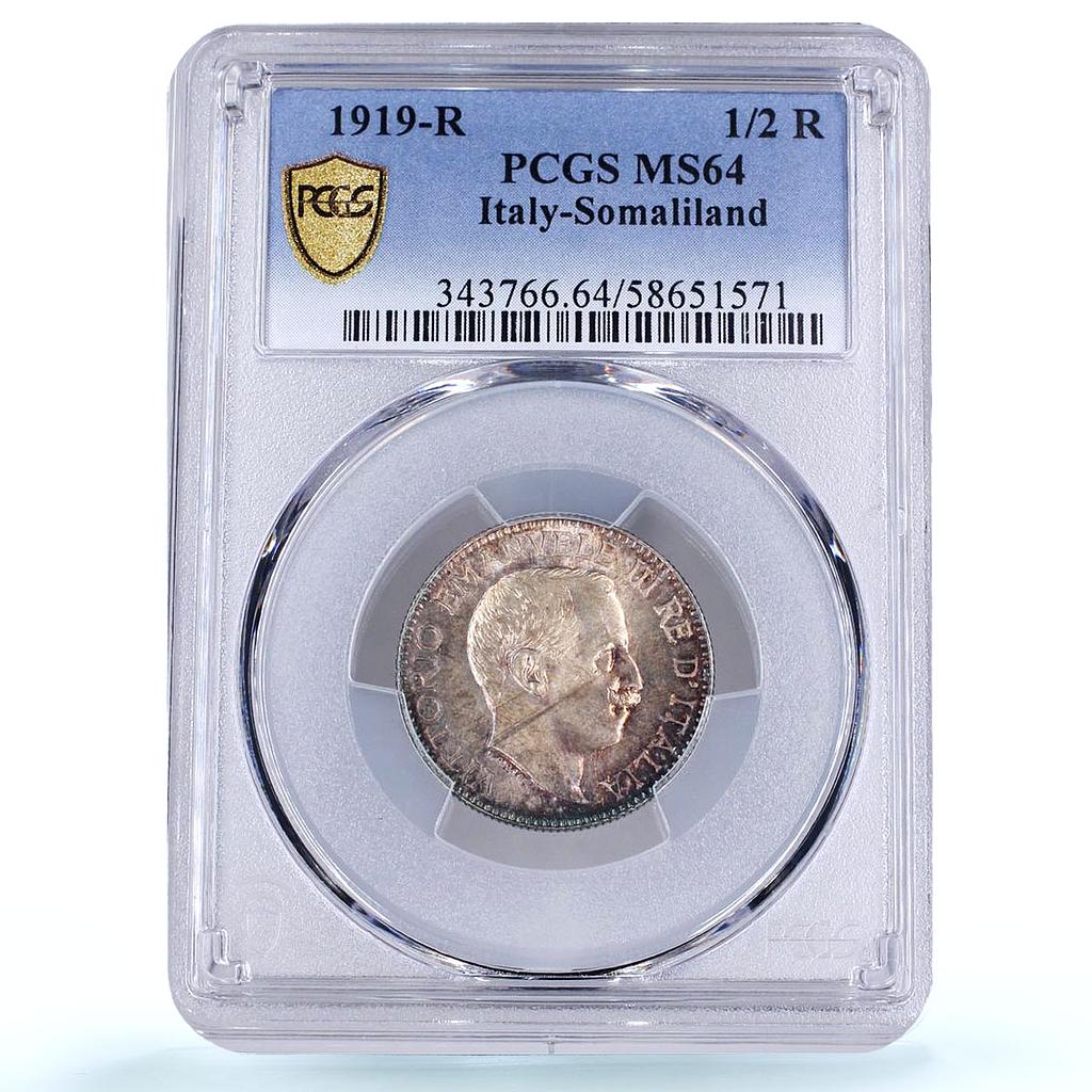 Italy Somaliland 1/2 rupia Victor Emmanuel III KM-5 MS 64 PCGS silver coin 1919