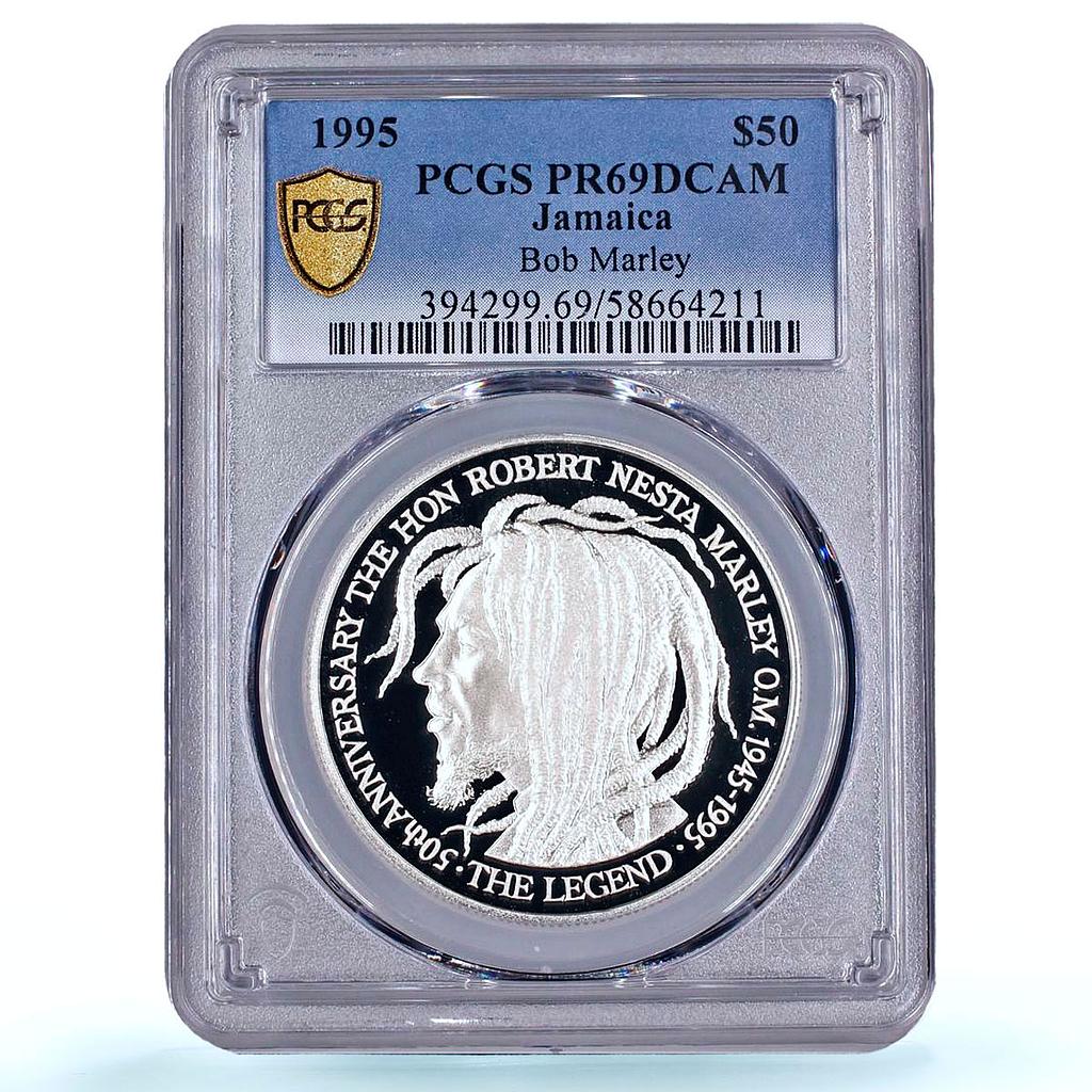 Jamaica 50 dollars Bob Marley Singer Music PR 69 PCGS silver coin 1995