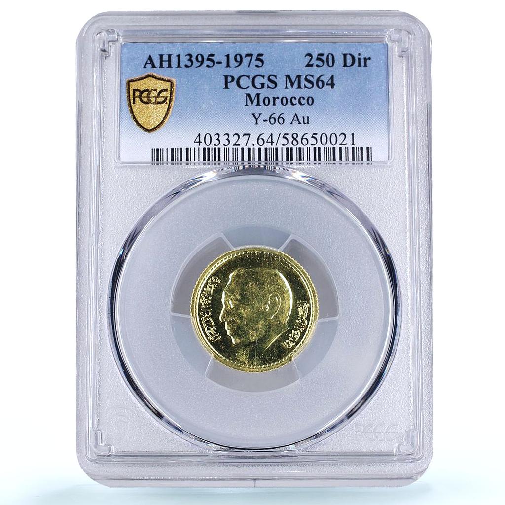 Morocco 250 dirhams King Hassan II Birthday Y#66 MS 64 PCGS gold coin 1975