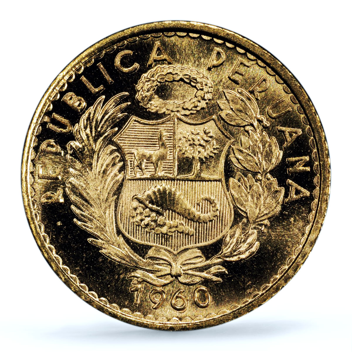 Peru 5 soles oro Republic Seated Liberty KM-235 MS 67 PCGS gold coin 1960