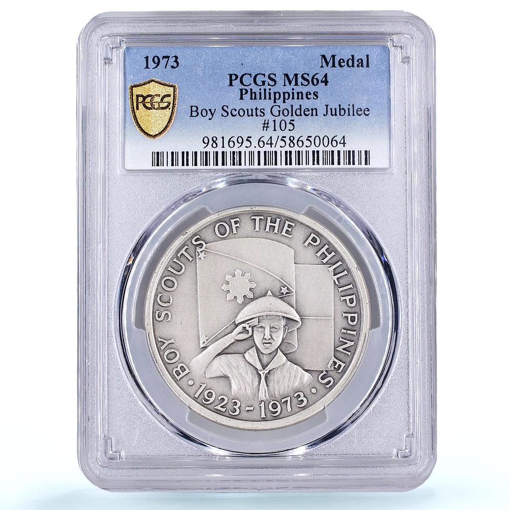 Philippines BSP Golden Jubilee Jamboree Boy Scouts MS 64 PCGS silver medal 1973