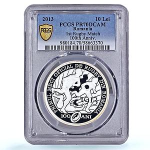 Romania 10 lei First Rugby Match Centennial Sports PR 70 PCGS silver coin 2013