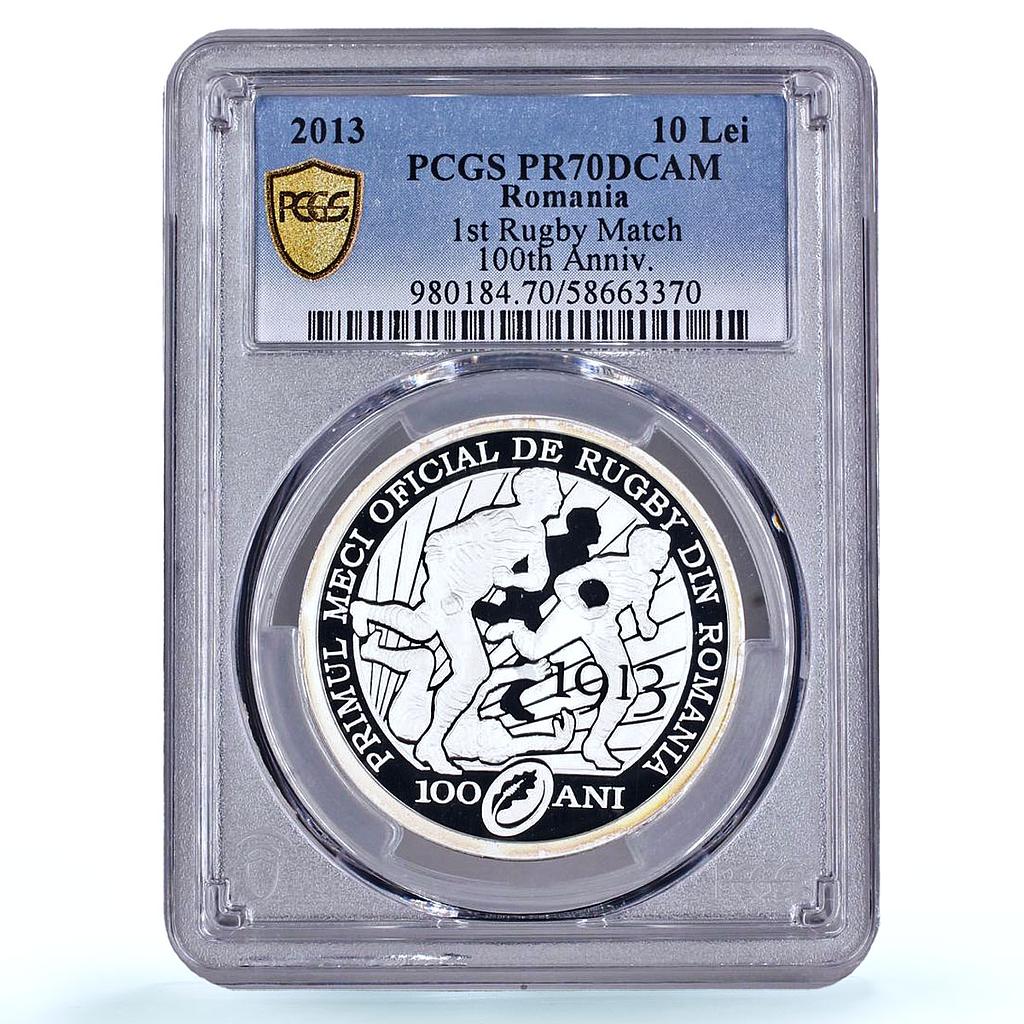 Romania 10 lei First Rugby Match Centennial Sports PR 70 PCGS silver coin 2013