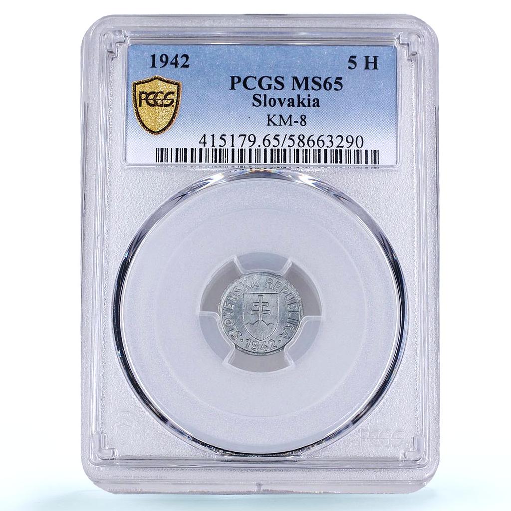 Slovakia 5 halierov Germany Third Reich Occupation KM-8 MS 65 PCGS coin 1942