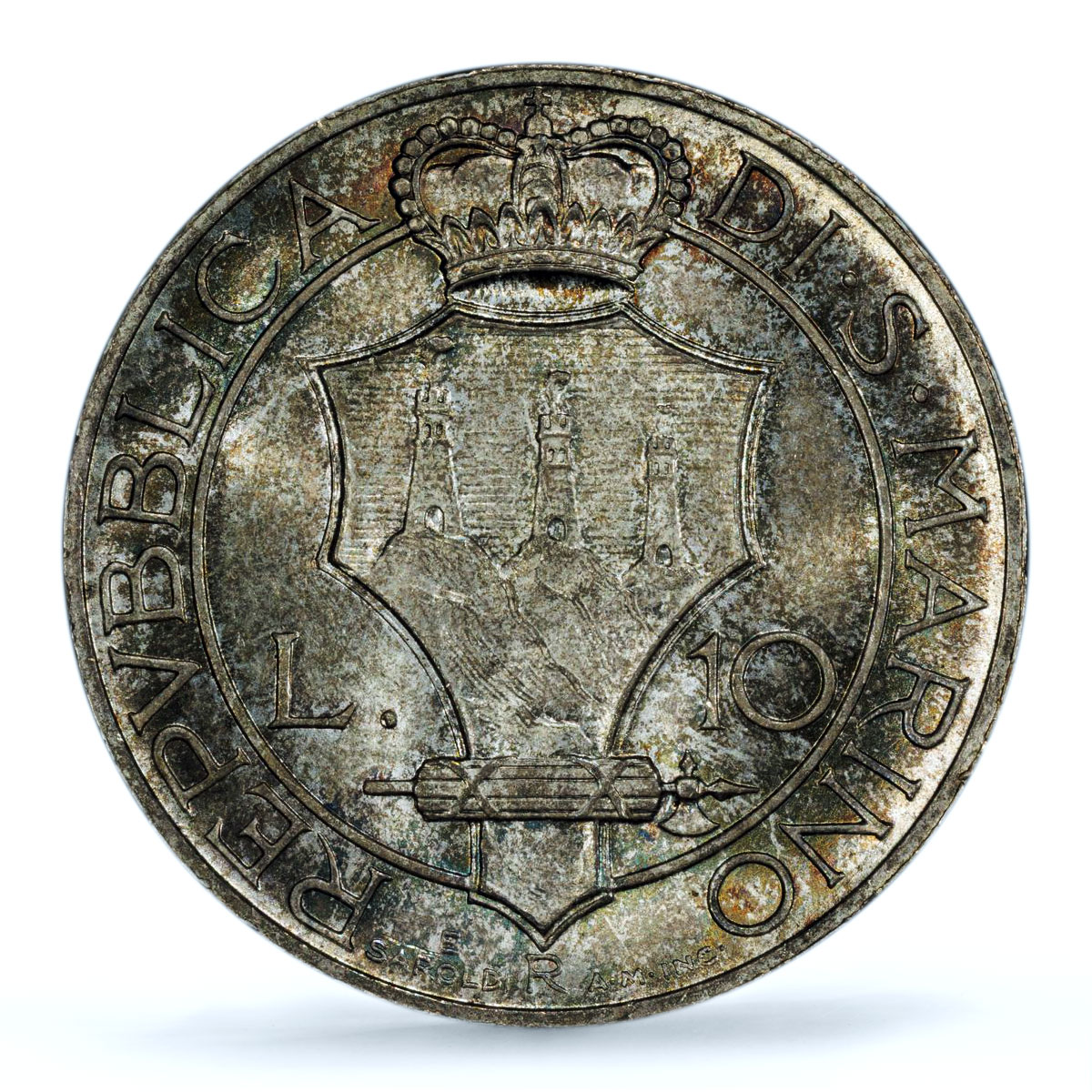 San Marino 10 lire Republic St. Agatha KM-10 MS 65 PCGS silver coin 1938