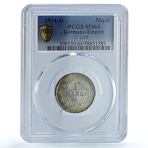 Germany Empire 1 mark Wilhelm II Type 2 J-17 KM-14 MS 64 PCGS silver coin 1914