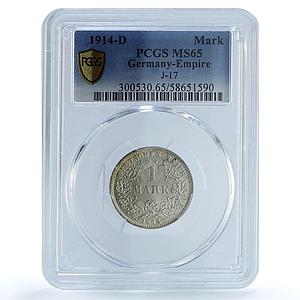 Germany Empire 1 mark Wilhelm II Type 2 J-17 KM-14 MS 65 PCGS silver coin 1914