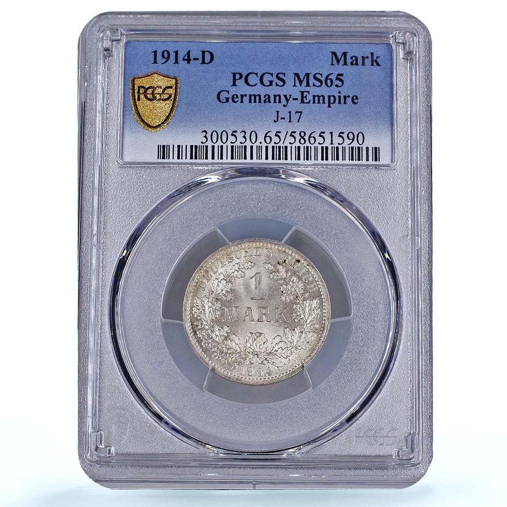 Germany Empire 1 mark Wilhelm II Type 2 J-17 KM-14 MS 65 PCGS silver coin 1914