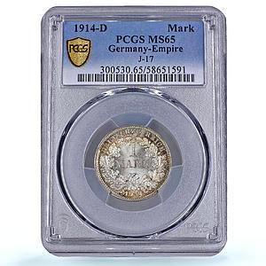 Germany Empire 1 mark Wilhelm II Type 2 J-17 KM-14 MS 65 PCGS silver coin 1914