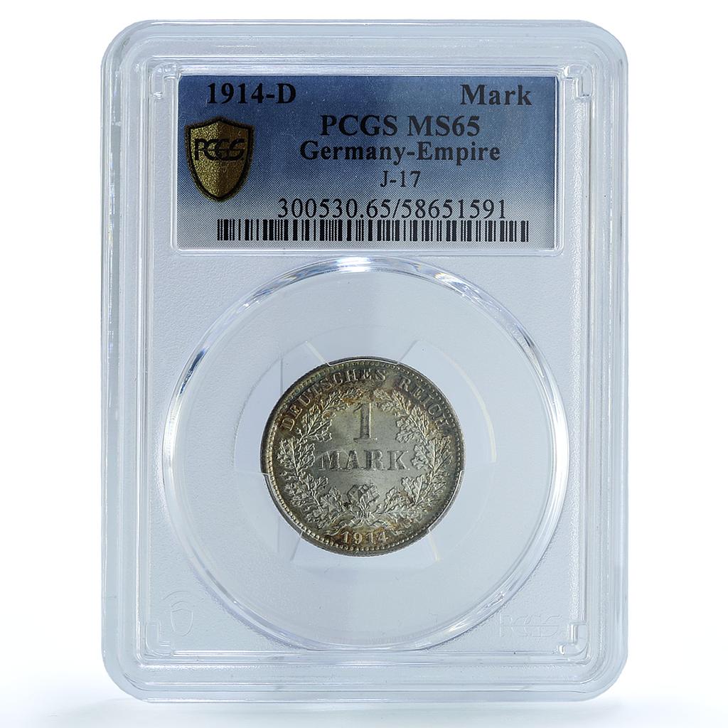 Germany Empire 1 mark Wilhelm II Type 2 J-17 KM-14 MS 65 PCGS silver coin 1914