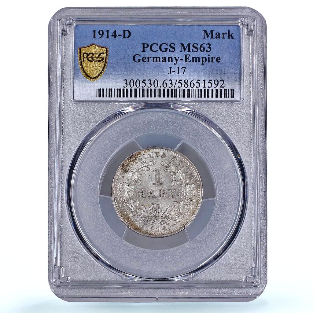 Germany Empire 1 mark Wilhelm II Type 2 J-17 KM-14 MS 63 PCGS silver coin 1914