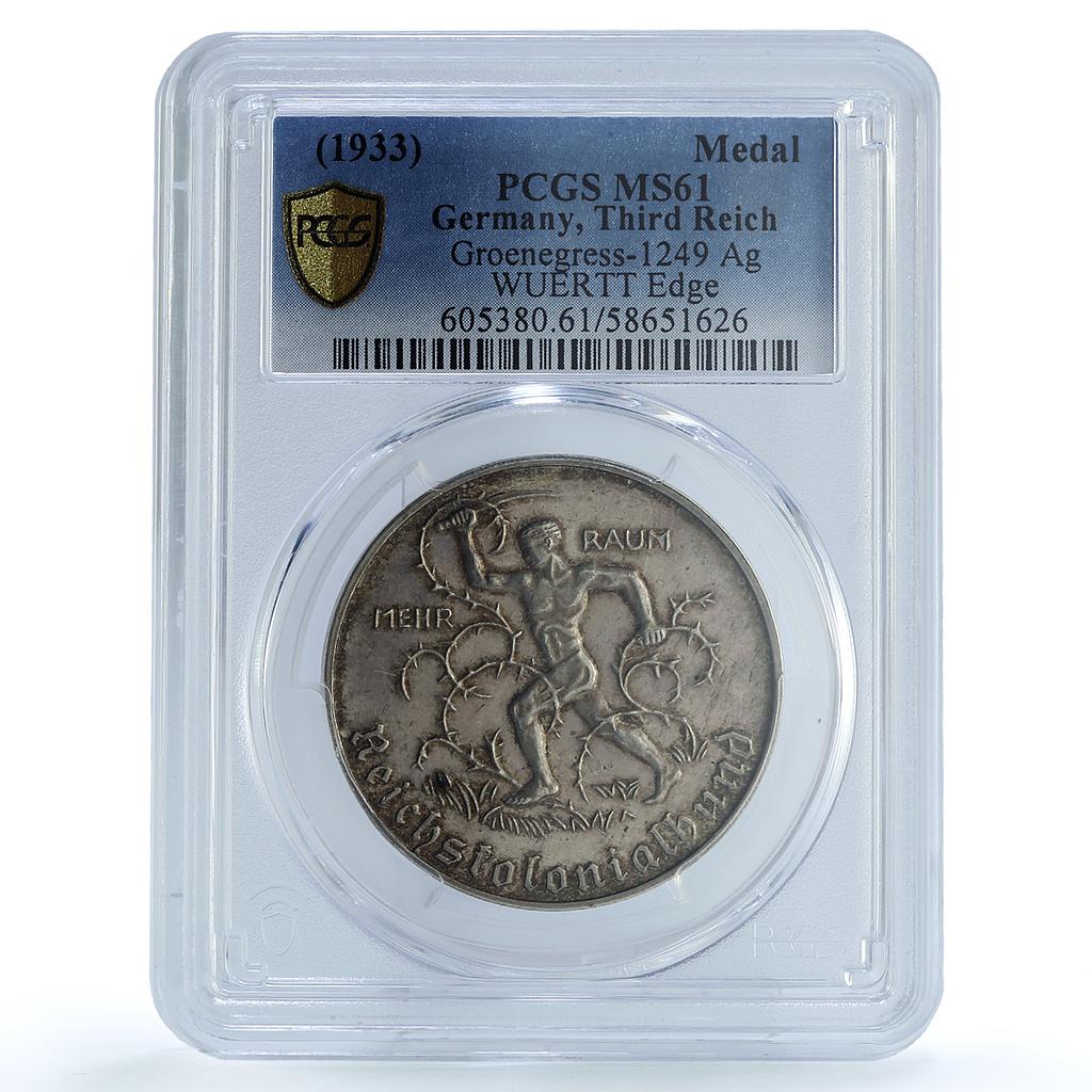 Germany Third Reich Reichskolonialbund Groenegress-1249 MS 61 PCGS Ag medal 1933