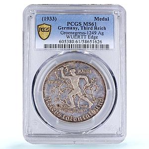 Germany Third Reich Reichskolonialbund Groenegress-1249 MS 61 PCGS Ag medal 1933