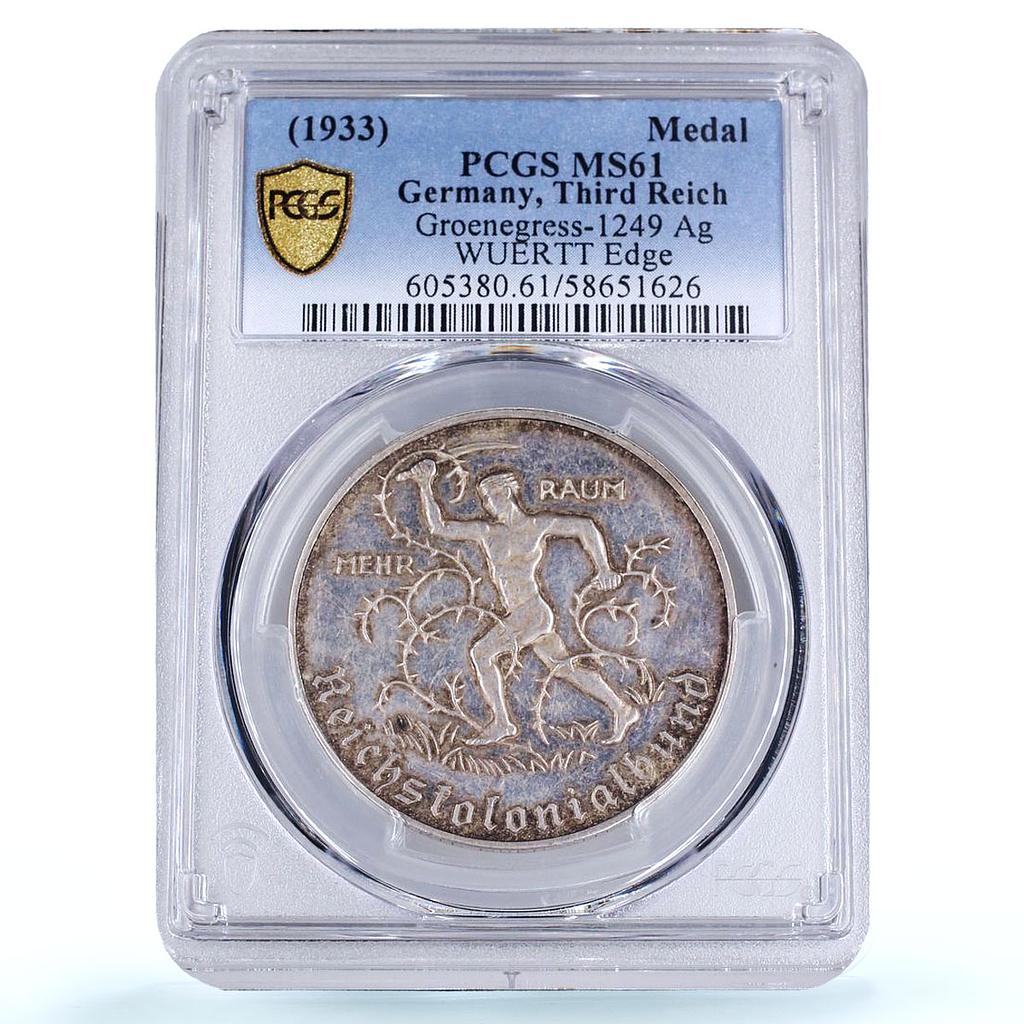 Germany Third Reich Reichskolonialbund Groenegress-1249 MS 61 PCGS Ag medal 1933