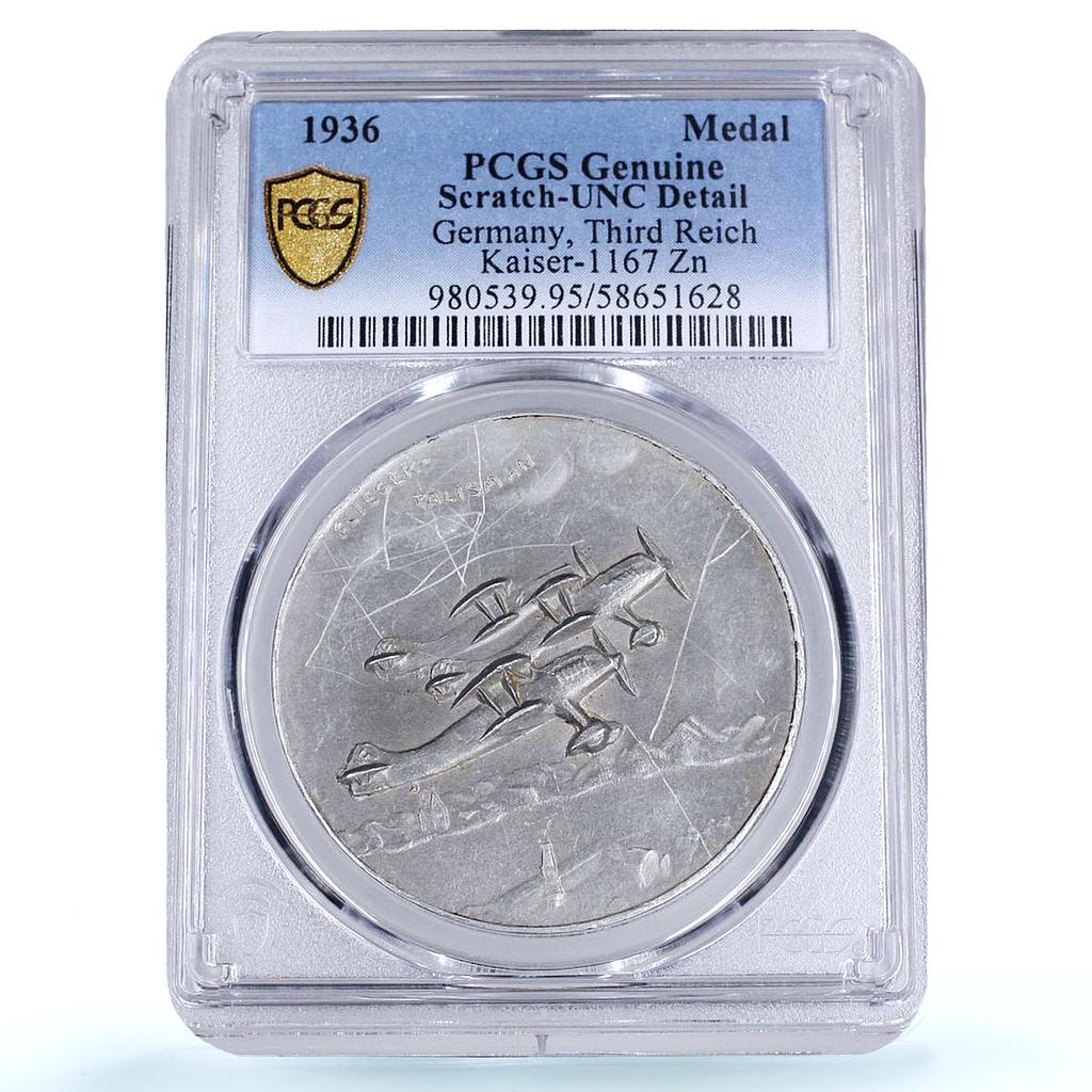 Germany Third Reich Rautenbach Plane Kaiser-1167 Genuine PCGS zinc medal 1936