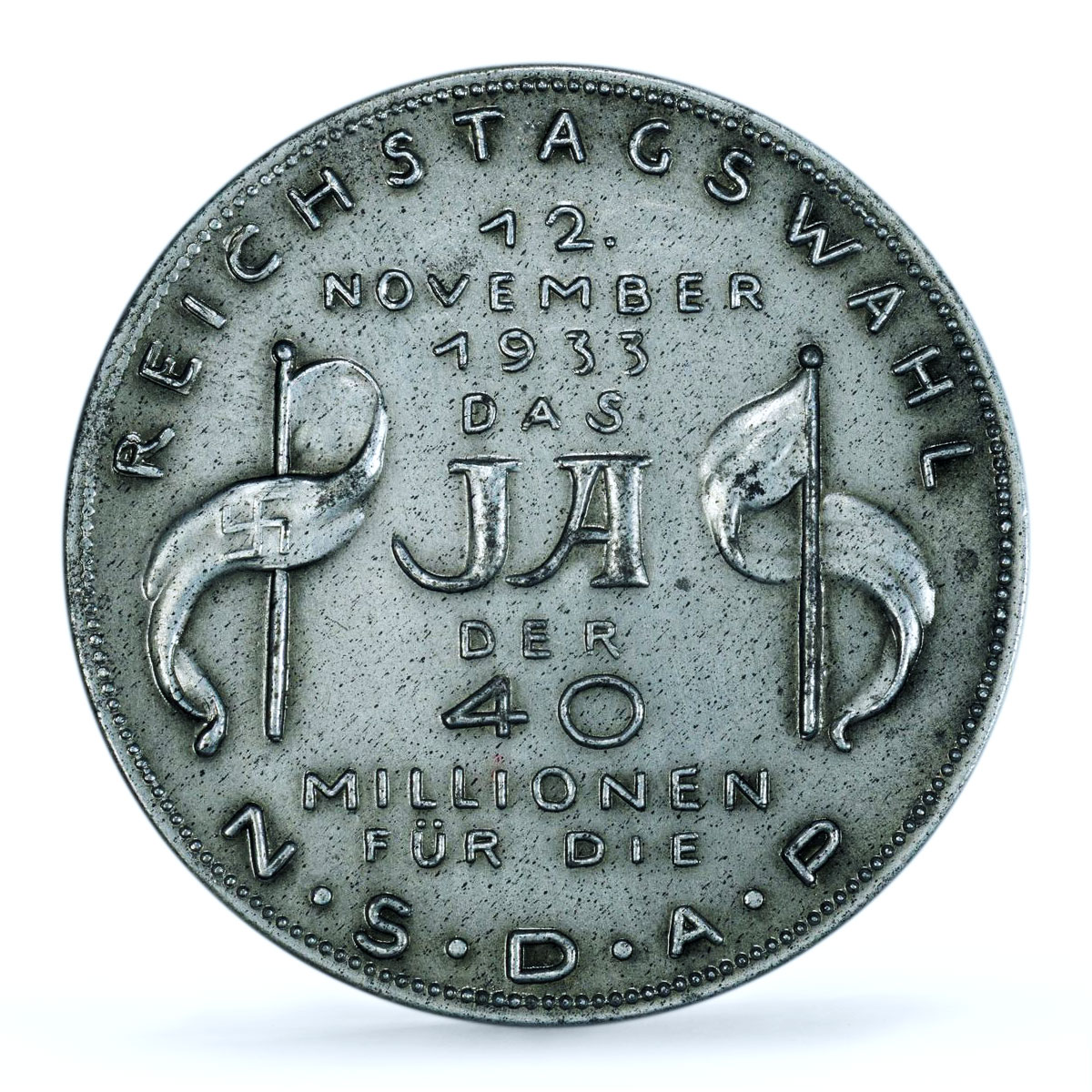 Germany Third Reich Reichstag Elections Kienast-489 SP 62 PCGS zinc medal 1933