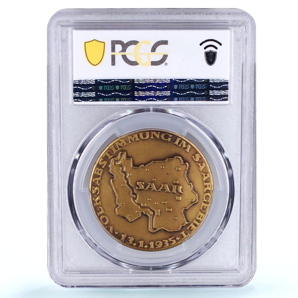 Germany Third Reich Saarland Referendum History SP 64 PCGS brass medal 1935