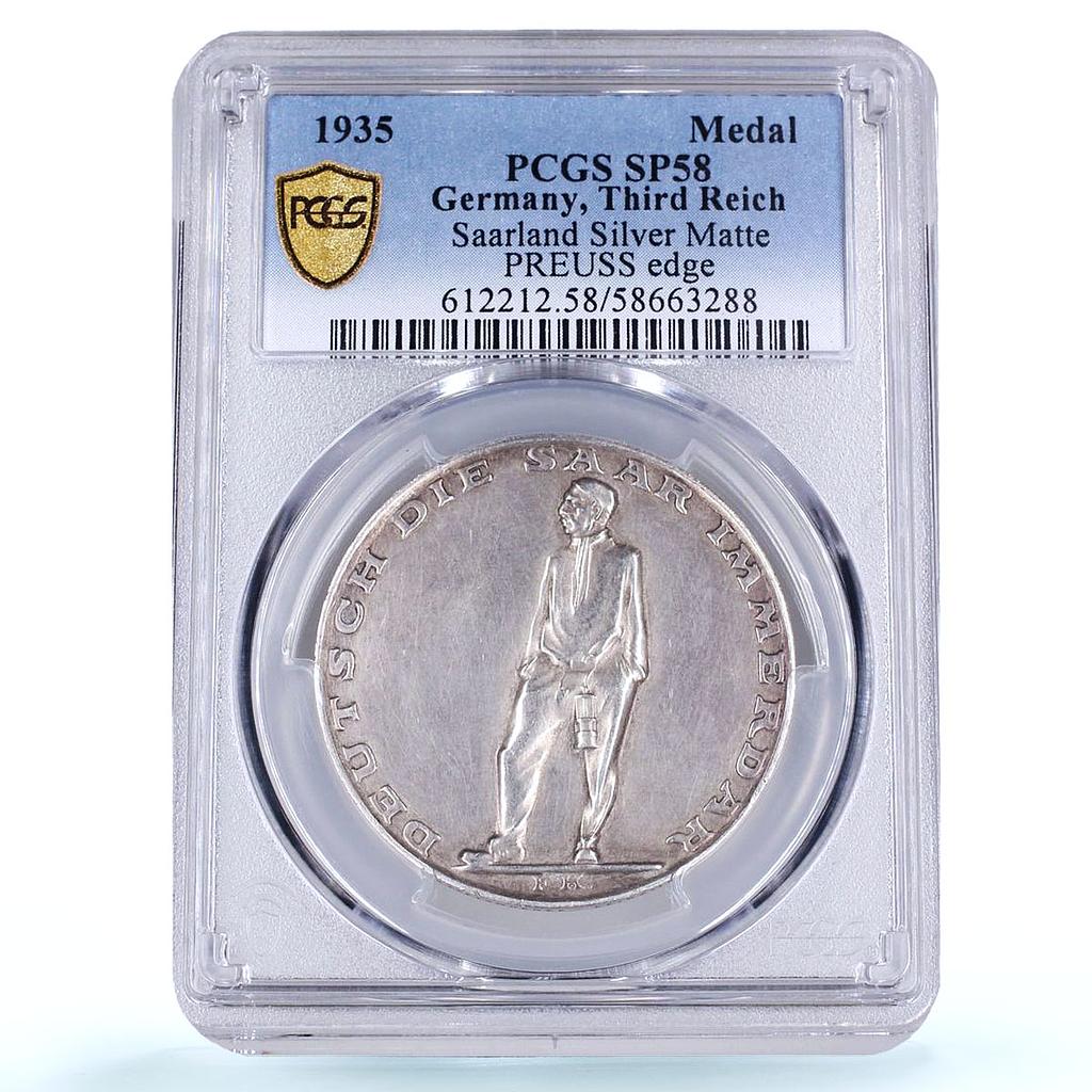 Germany Third Reich Saarland Referendum History SP 58 PCGS silver medal 1935