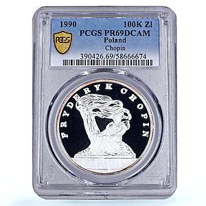 Poland 100000 zlotych Frederic Chopin Music History PR 69 PCGS silver coin 1990