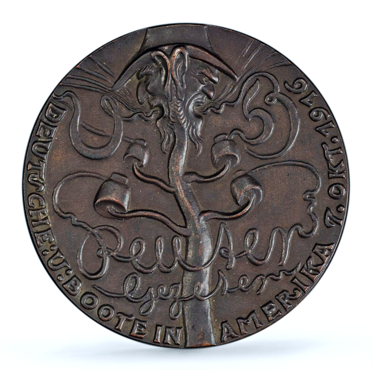 Germany Empire WWI Submarines America Goetz Kienast-185 MS 63 bronze medal 1916