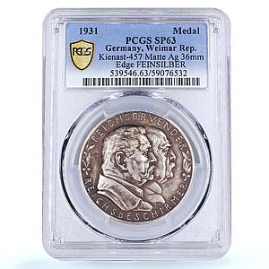 Germany Weimar Bismarck Hindenburg Kienast-457 SP 63 PCGS silver medal 1931