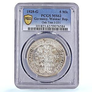 Germany Weimar 5 mark Oak Tree J-331 KM-56 MS 62 PCGS silver coin 1928 J
