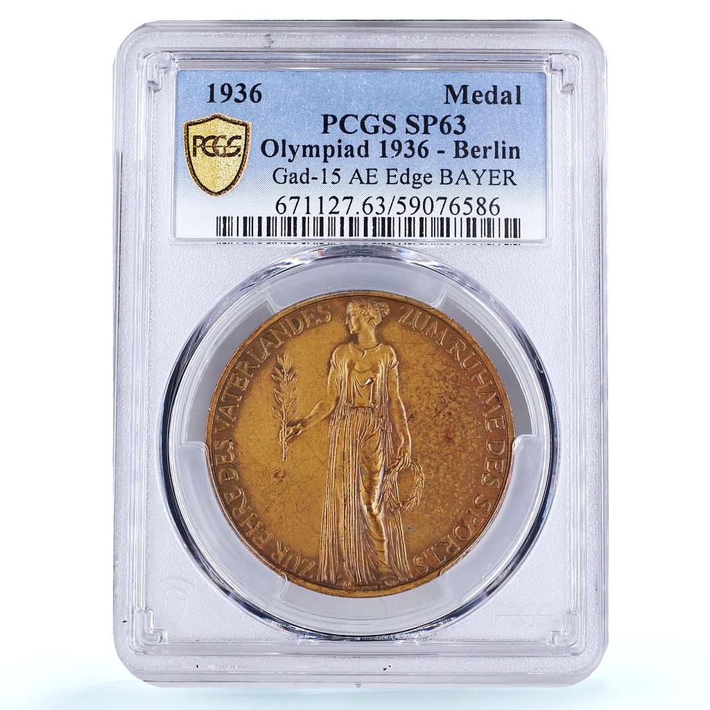 Germany Third Reich Olympiad Berlin Bayer Gad-15 SP 63 PCGS bronze medal 1936