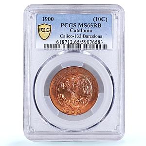 Spain Barcelona 10 centimo Catalanist Union Horsemans MS65 PCGS copper coin 1900