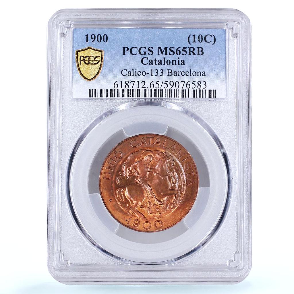 Spain Barcelona 10 centimo Catalanist Union Horsemans MS65 PCGS copper coin 1900