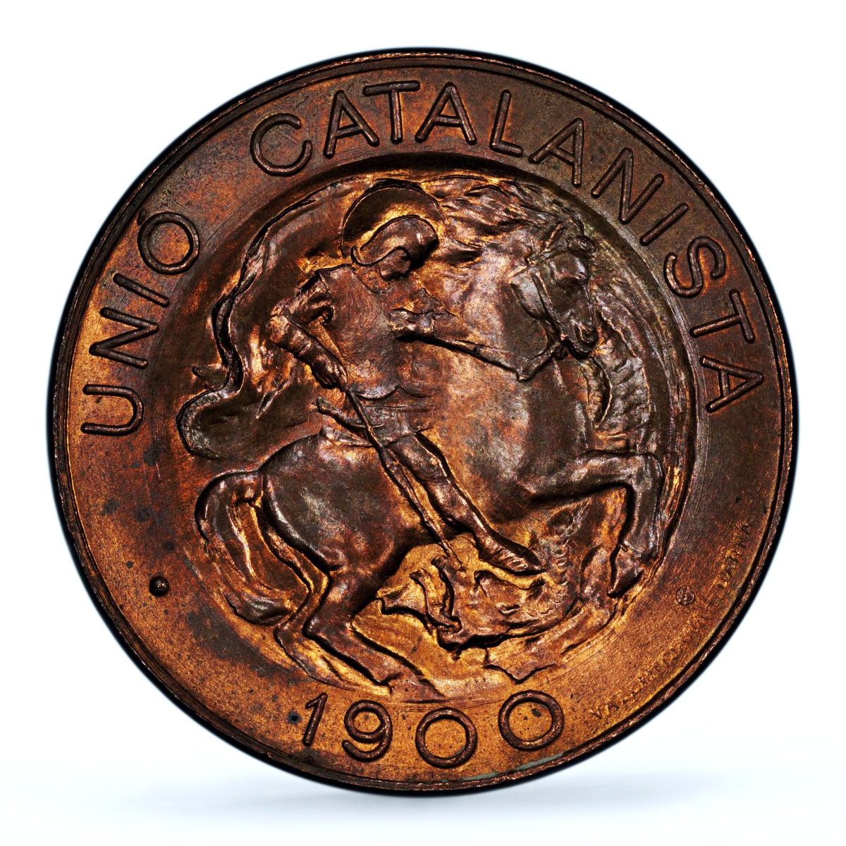 Spain Barcelona 10 centimo Catalanist Union Horsemans MS65 PCGS copper coin 1900